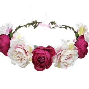 Στεφάνι πλεξούδα με φουξ και άσπρα λουλούδια