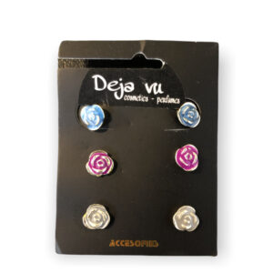 Σκουλαρίκια σετ των 3 τριαντάφυλλο (μπλε,μωβ,γκρι)