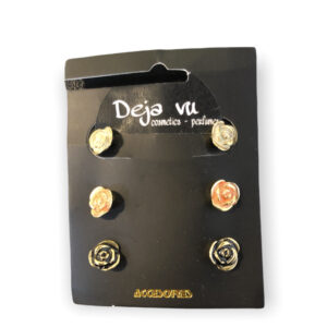 Σκουλαρίκια σετ των 3 τριαντάφυλλο (μπεζ,πορτοκαλί,μαυρο)