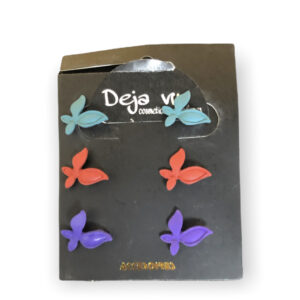 Σκουλαρίκια πεταλούδα σετ των 3 (πράσινο,κόκκινο και μωβ)