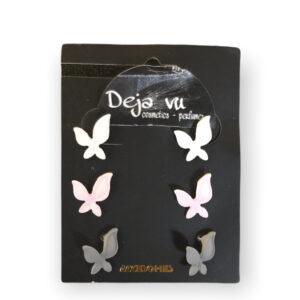 Σκουλαρίκια πεταλούδα σετ των 3 (άσπρο,ροζ και γκρι )