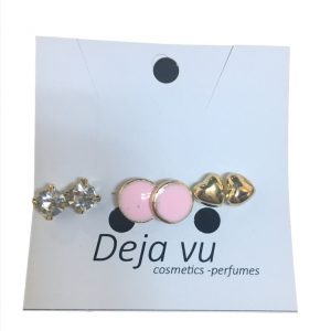 Σκουλαρίκια σετ 3 ζευγάρια με (διαμάντια,ροζ κύκλο και καρδιά)