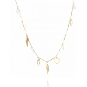 Κολιέ επιχρυσωμένο ατσάλι  φτερό και καρδιά