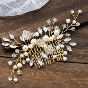 χτένα μαλλιών σε χρυσή  με κρύσταλλα και πέρλες