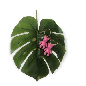 Σκουλαρίκια κρεμαστά με ροζ αρκουδο