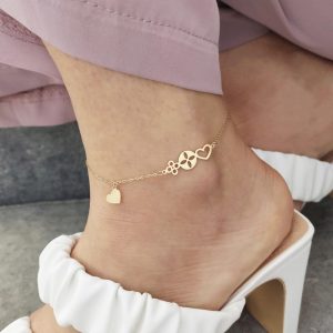 Αλυσίδα χρυσή ποδιού καρδιά και λουλούδια