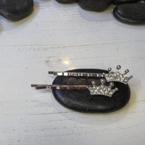 Τσιμπιδακια  μαλλιών σετ 2 με σχέδιο κορόνες (ασημί)