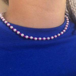 Χειροποίητο Κολιέ με πέρλα και φουξ χάντρες