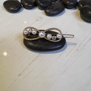 Τσιμπιδάκι μαλλιών χρυσό παπιγιόν με πέρλες και διαμάντια