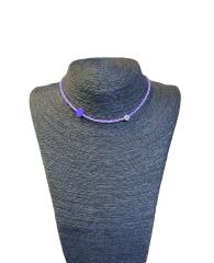 Χειροποίητο κολιέ με μωβ καρδια και το   γραμμα Α