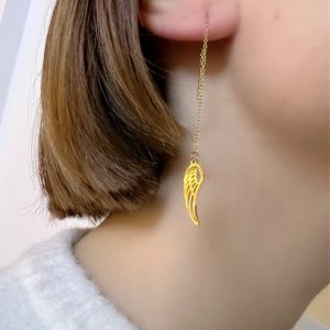 Σκουλαρίκι κρεμαστό φτερά αγγέλου από επιχρυσωμένο ατσάλι