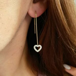 Σκουλαρίκια με  κάρδια και αλυσίδα επιχρυσωμένο ατσάλι