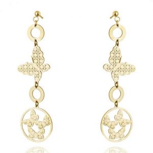 Σκουλαρίκια κρεμαστά  με πεταλούδες απο επιχρυσωμένο ατσάλι 2