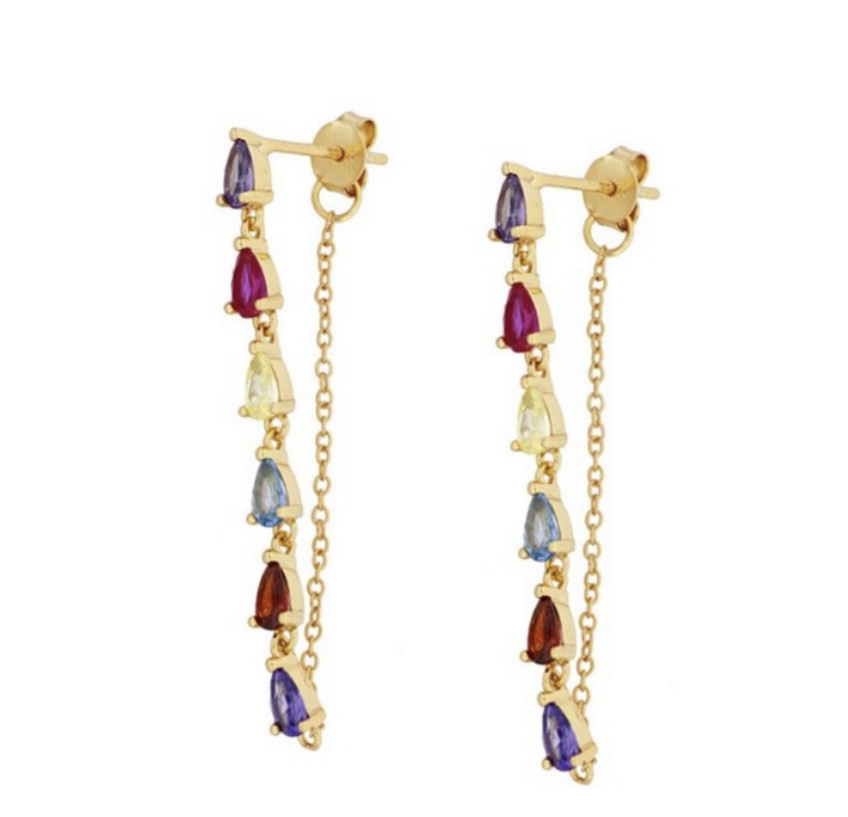 Σκουλαρίκια κρεμαστά χρυσά με χρωματιστά ζιργκον