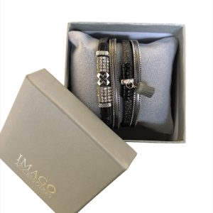 IMAGO Βραχιόλι δερμάτινο μαύρο/γκρι  με ζιργκον