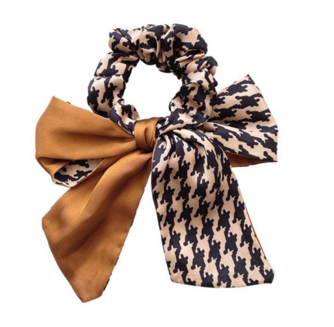 Λαστιχάκι μαλλιών Scrunchies καφέ καρο με φιόγκο