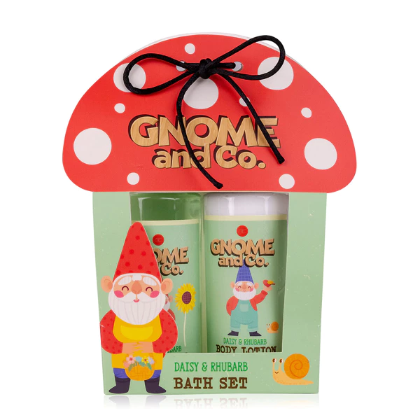 Gnome and co daisy & rhubarb bath set 1